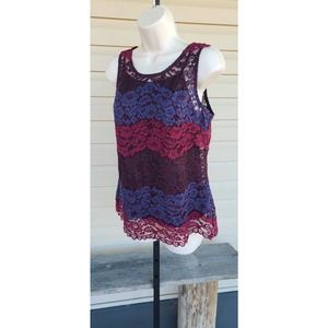 NWT Ultra‎ Pink Sleeveless Floral Lace Top Medium